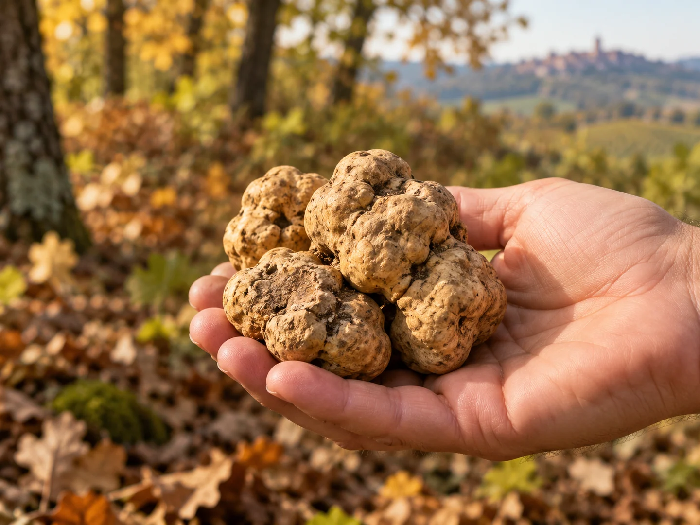 Tartufi appena raccolti in una mano